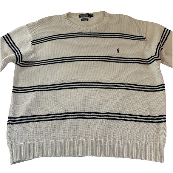 Polo Ralph Lauren White with Blue Stripes Sweater 100% Cotton Men’s Size XL - Picture 5 of 16